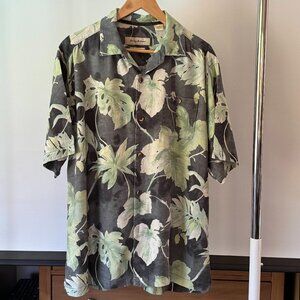 Tommy Bahama Grey & Green 100% Silk Hawaiian Shirt